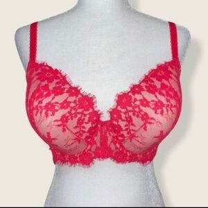 𝅺NEW Victoria Secret Dream Angels Lined Demi Bra Red Lace Sz 34DDD